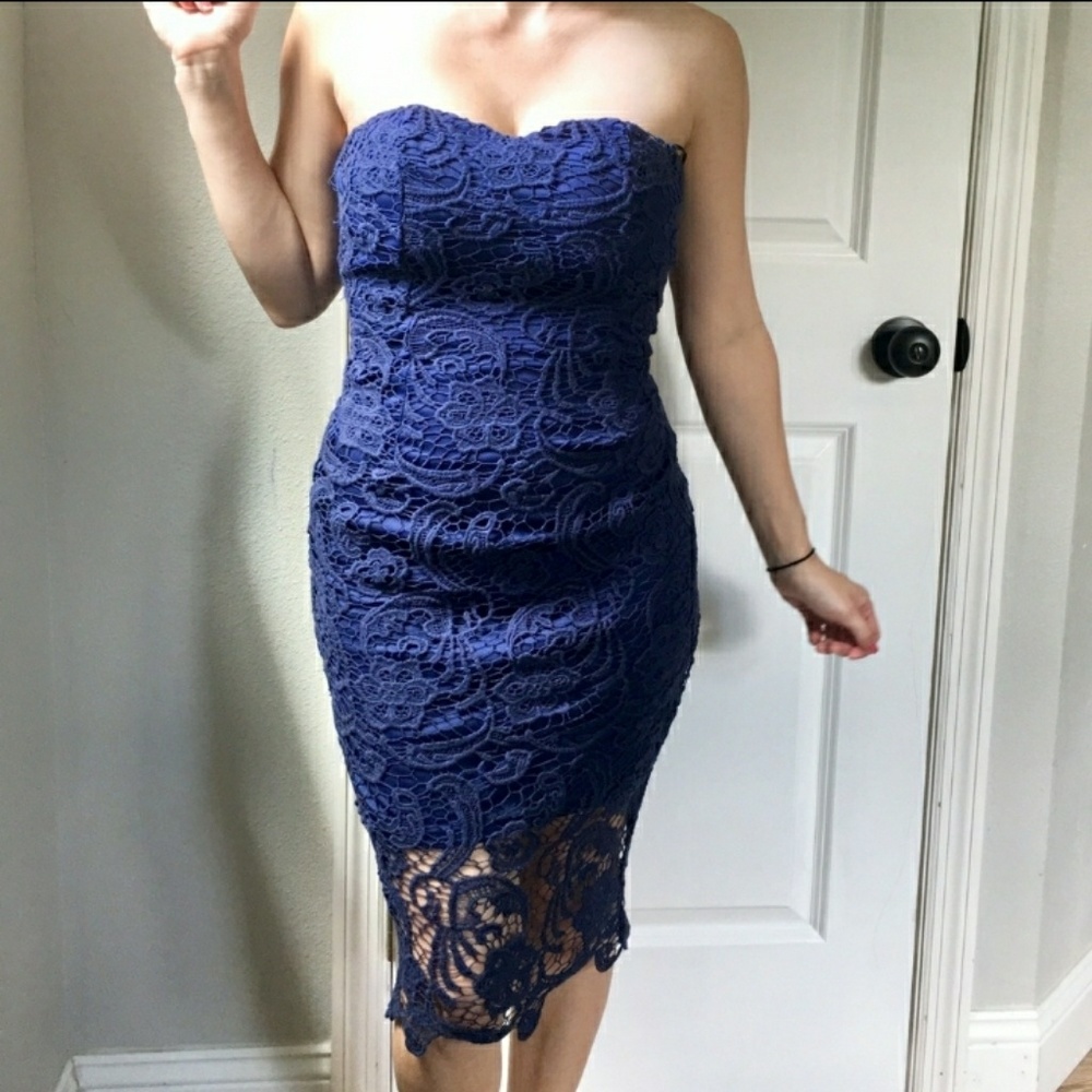 Navy crochet strapless dress